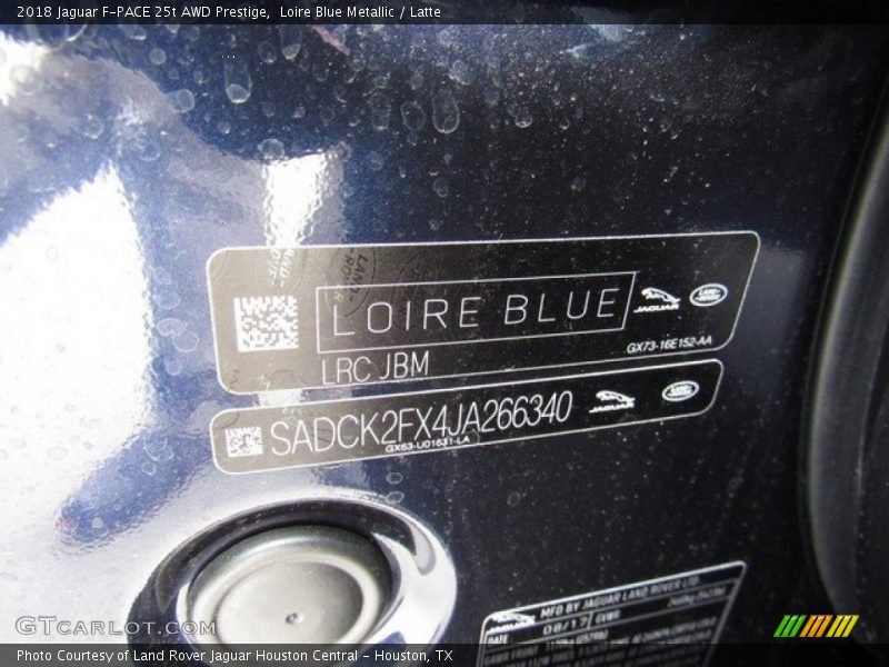 Loire Blue Metallic / Latte 2018 Jaguar F-PACE 25t AWD Prestige