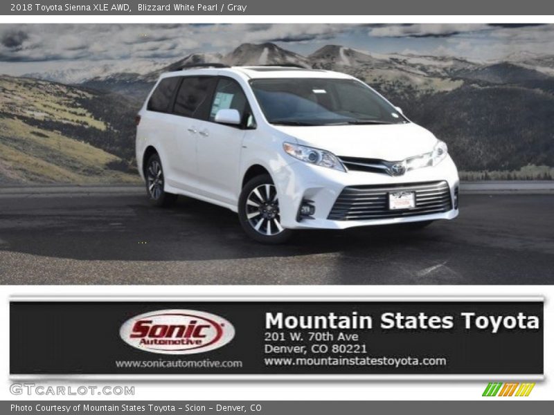 Blizzard White Pearl / Gray 2018 Toyota Sienna XLE AWD