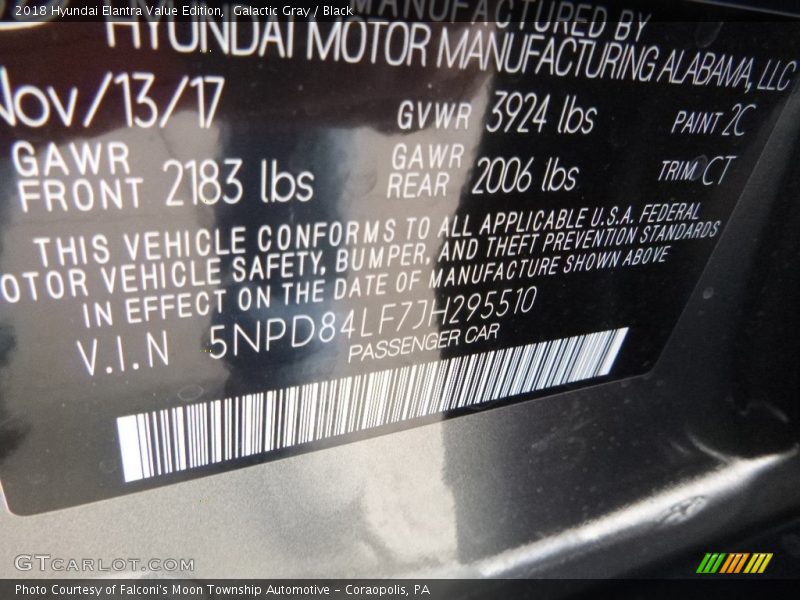 Galactic Gray / Black 2018 Hyundai Elantra Value Edition