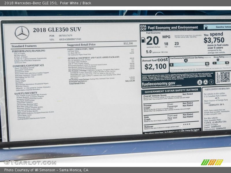 Polar White / Black 2018 Mercedes-Benz GLE 350