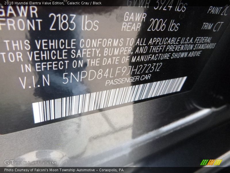 Galactic Gray / Black 2018 Hyundai Elantra Value Edition