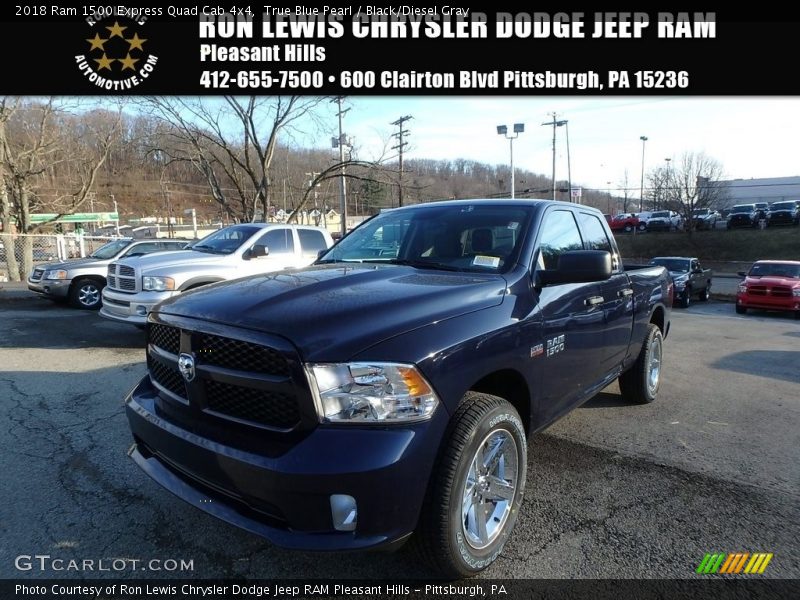 True Blue Pearl / Black/Diesel Gray 2018 Ram 1500 Express Quad Cab 4x4