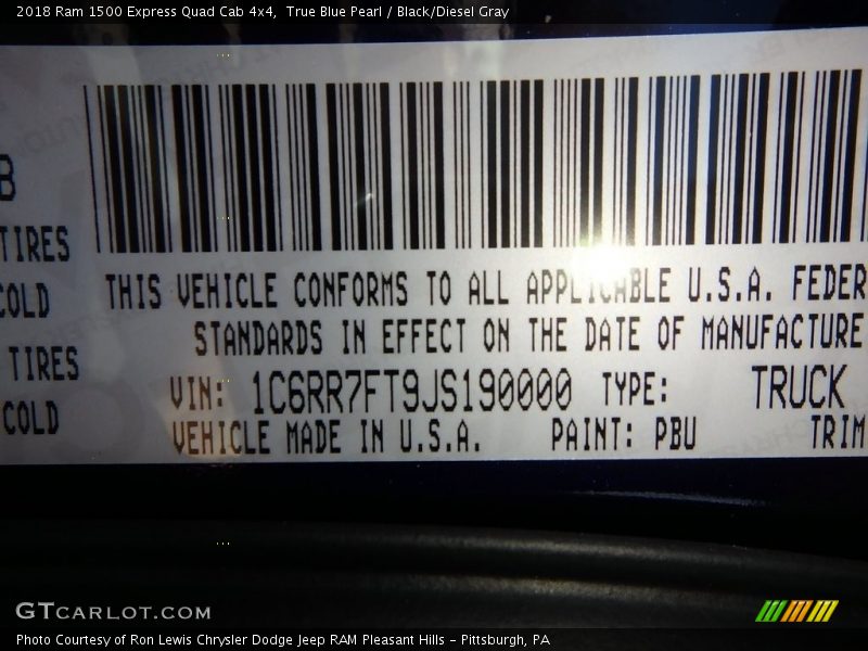 True Blue Pearl / Black/Diesel Gray 2018 Ram 1500 Express Quad Cab 4x4