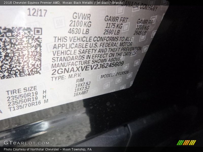 Mosaic Black Metallic / Jet Black/­Brandy 2018 Chevrolet Equinox Premier AWD