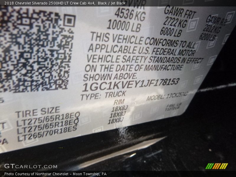 Black / Jet Black 2018 Chevrolet Silverado 2500HD LT Crew Cab 4x4