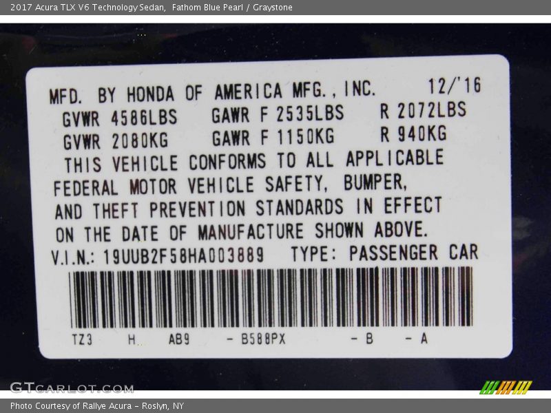 Fathom Blue Pearl / Graystone 2017 Acura TLX V6 Technology Sedan