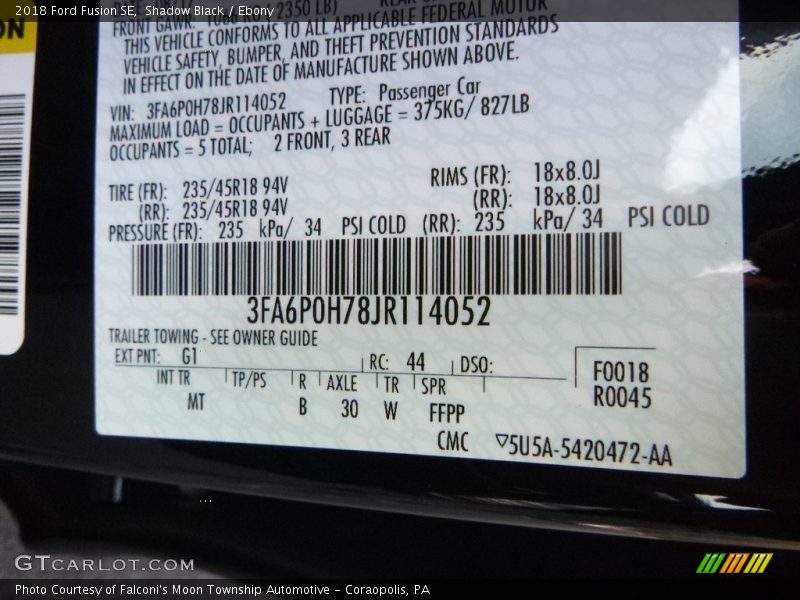 Shadow Black / Ebony 2018 Ford Fusion SE