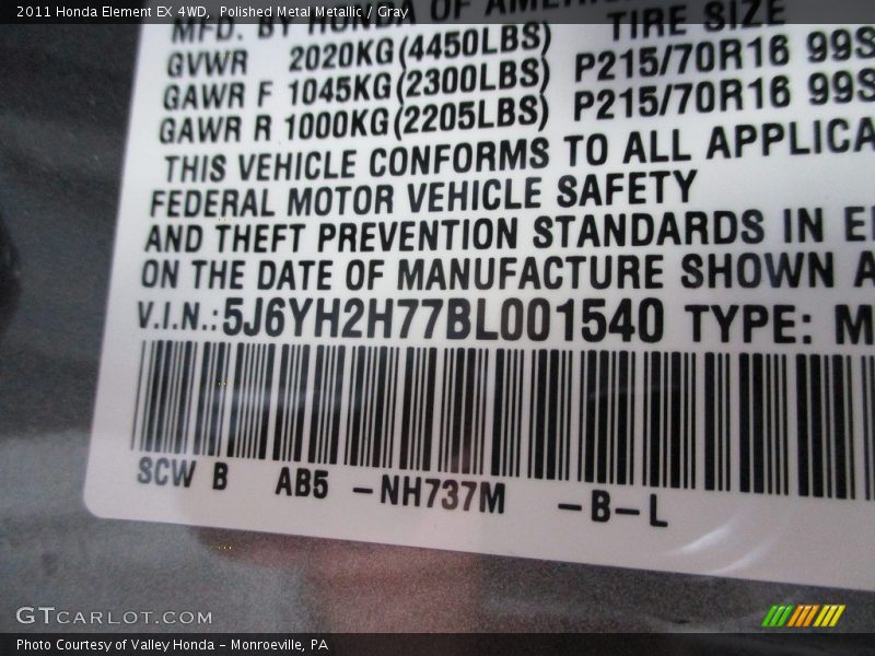 Polished Metal Metallic / Gray 2011 Honda Element EX 4WD
