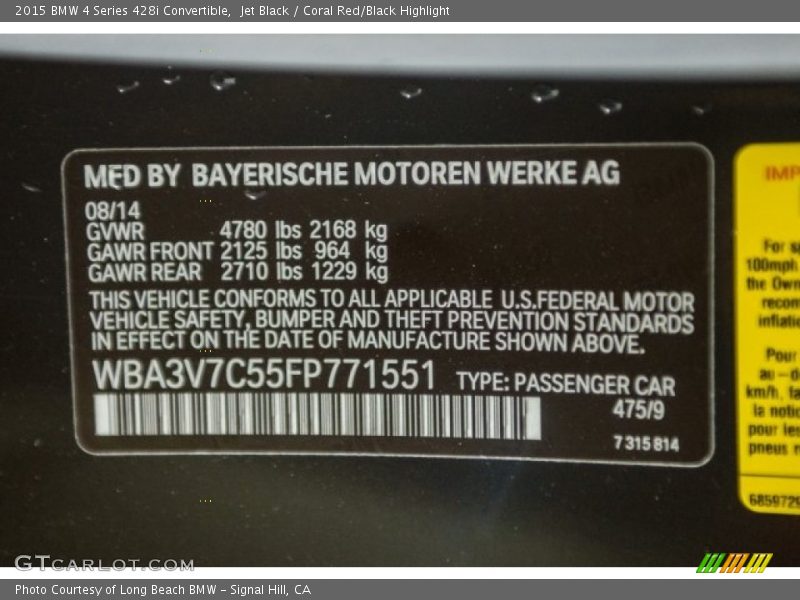 Jet Black / Coral Red/Black Highlight 2015 BMW 4 Series 428i Convertible