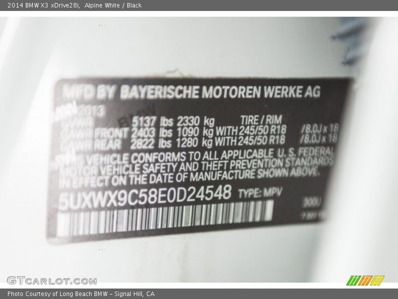 Alpine White / Black 2014 BMW X3 xDrive28i
