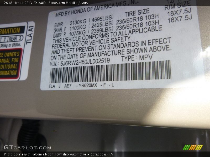 Sandstorm Metallic / Ivory 2018 Honda CR-V EX AWD