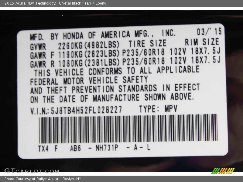 Crystal Black Pearl / Ebony 2015 Acura RDX Technology