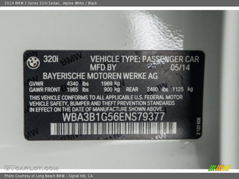 Alpine White / Black 2014 BMW 3 Series 320i Sedan