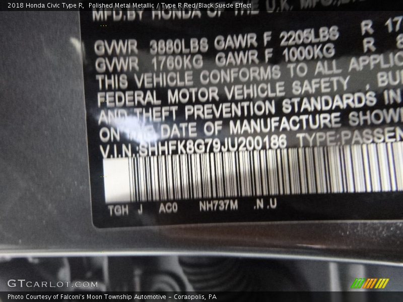 2018 Civic Type R Polished Metal Metallic Color Code NH737M