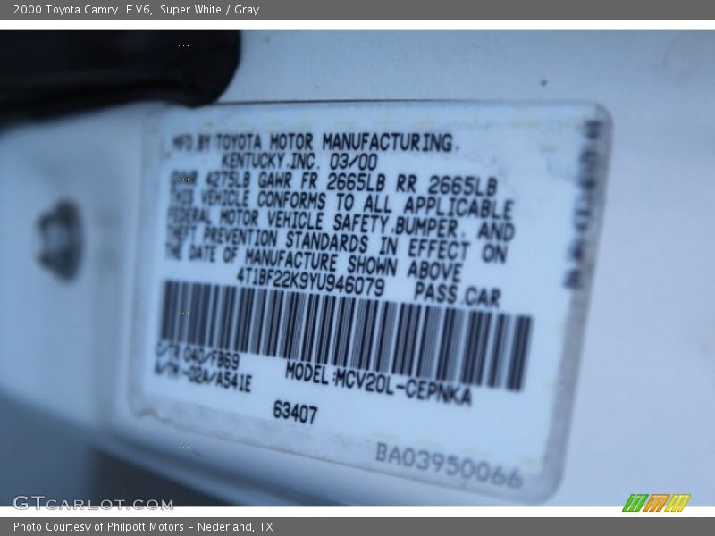 Super White / Gray 2000 Toyota Camry LE V6