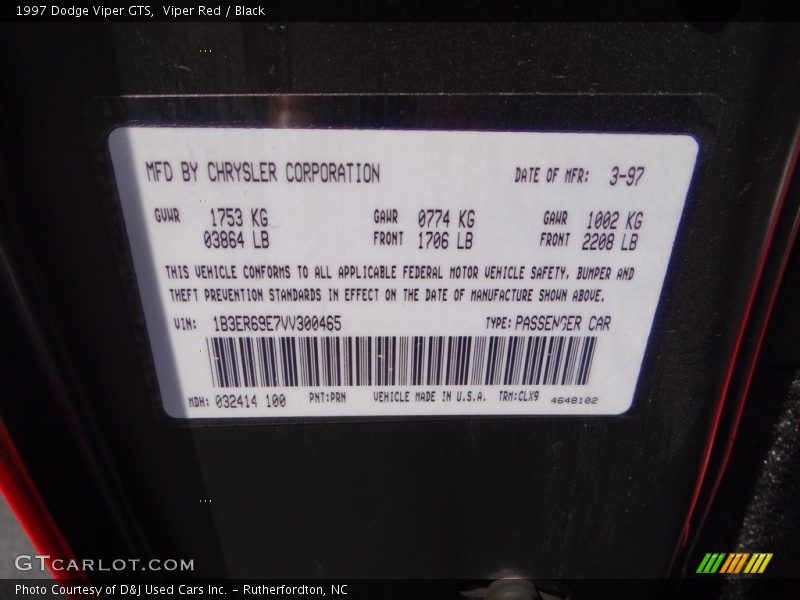 Viper Red / Black 1997 Dodge Viper GTS