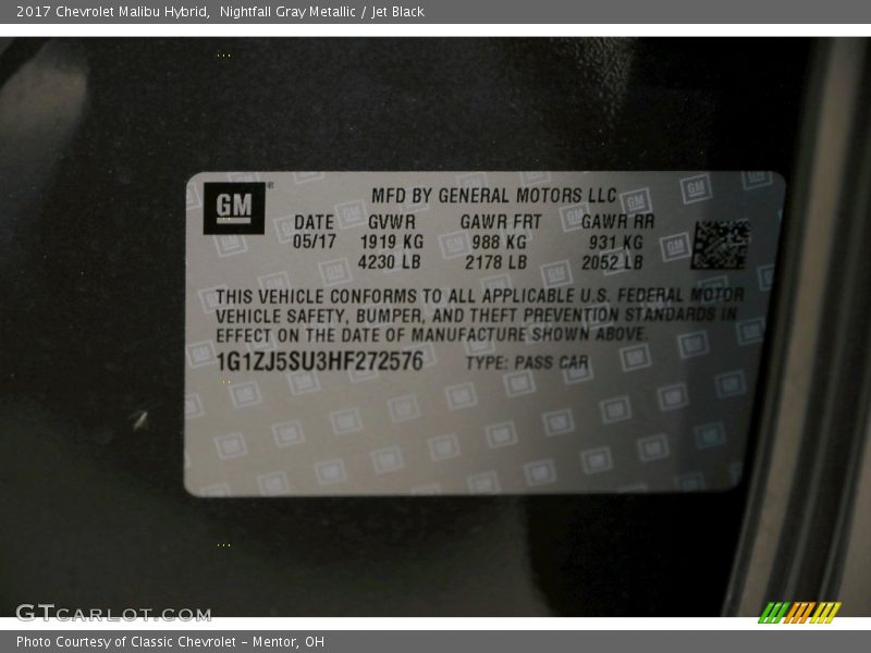 Nightfall Gray Metallic / Jet Black 2017 Chevrolet Malibu Hybrid