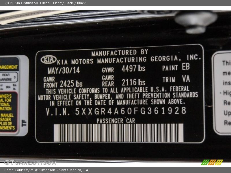 Ebony Black / Black 2015 Kia Optima SX Turbo