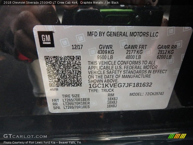 Graphite Metallic / Jet Black 2018 Chevrolet Silverado 2500HD LT Crew Cab 4x4