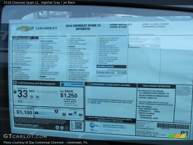 Nightfall Gray / Jet Black 2018 Chevrolet Spark LS