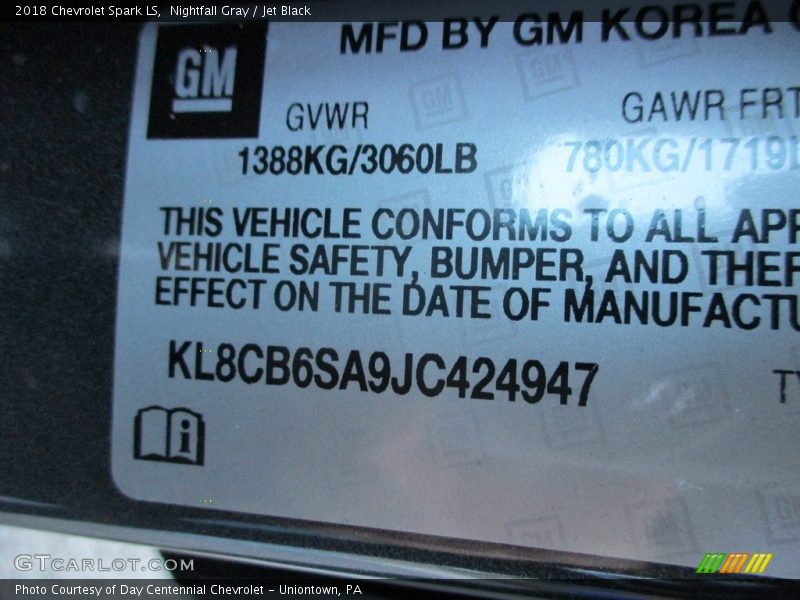 Nightfall Gray / Jet Black 2018 Chevrolet Spark LS