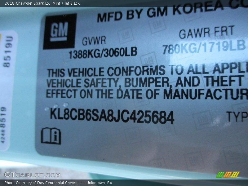 Mint / Jet Black 2018 Chevrolet Spark LS