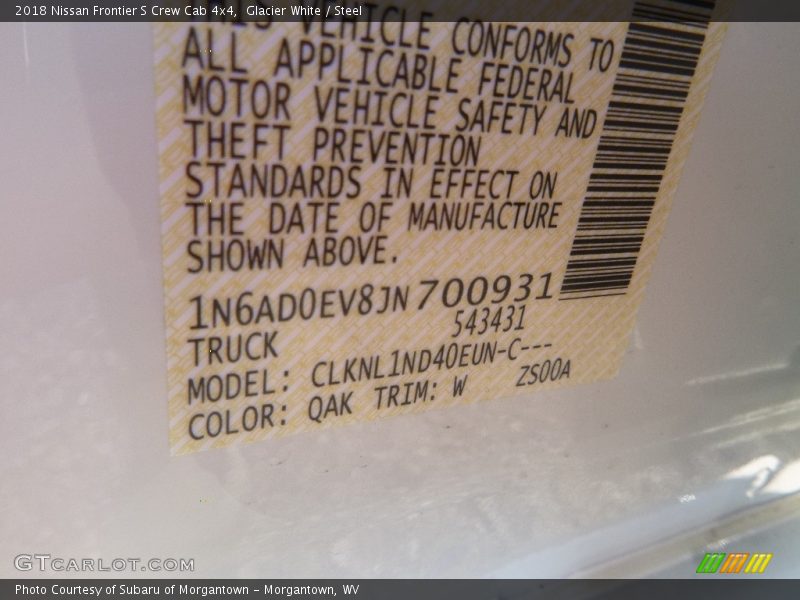 Glacier White / Steel 2018 Nissan Frontier S Crew Cab 4x4