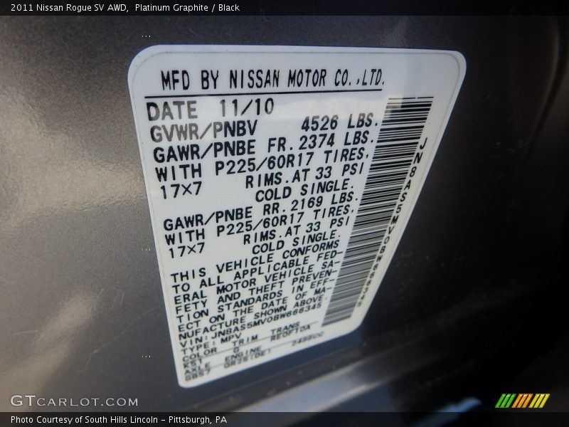 Platinum Graphite / Black 2011 Nissan Rogue SV AWD