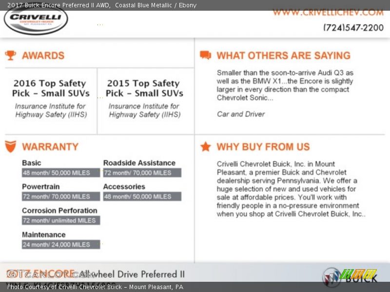 Coastal Blue Metallic / Ebony 2017 Buick Encore Preferred II AWD