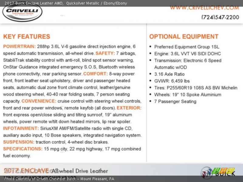 Quicksilver Metallic / Ebony/Ebony 2017 Buick Enclave Leather AWD