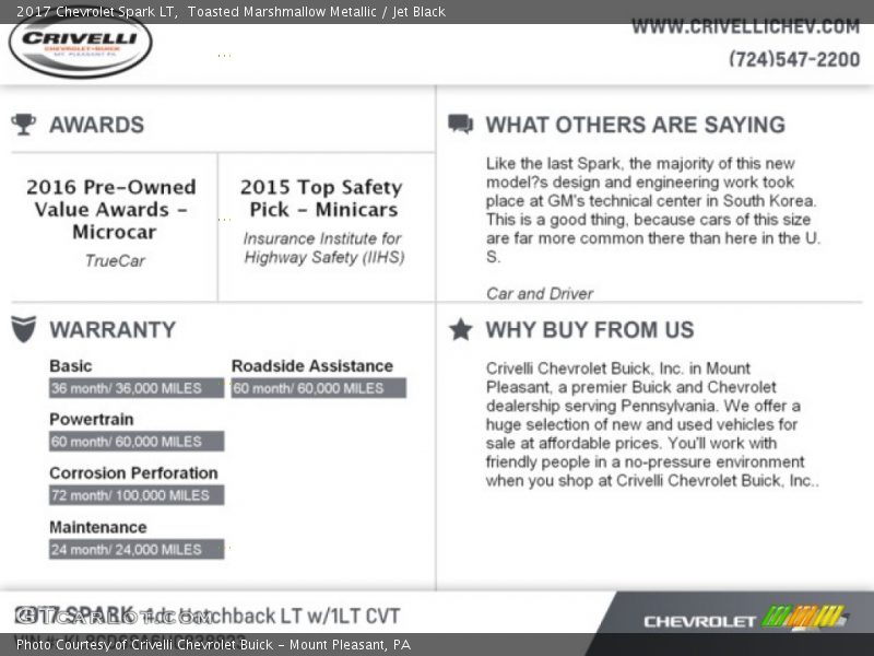 Toasted Marshmallow Metallic / Jet Black 2017 Chevrolet Spark LT