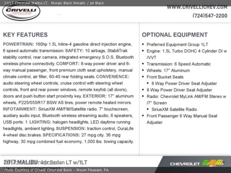 Mosaic Black Metallic / Jet Black 2017 Chevrolet Malibu LT
