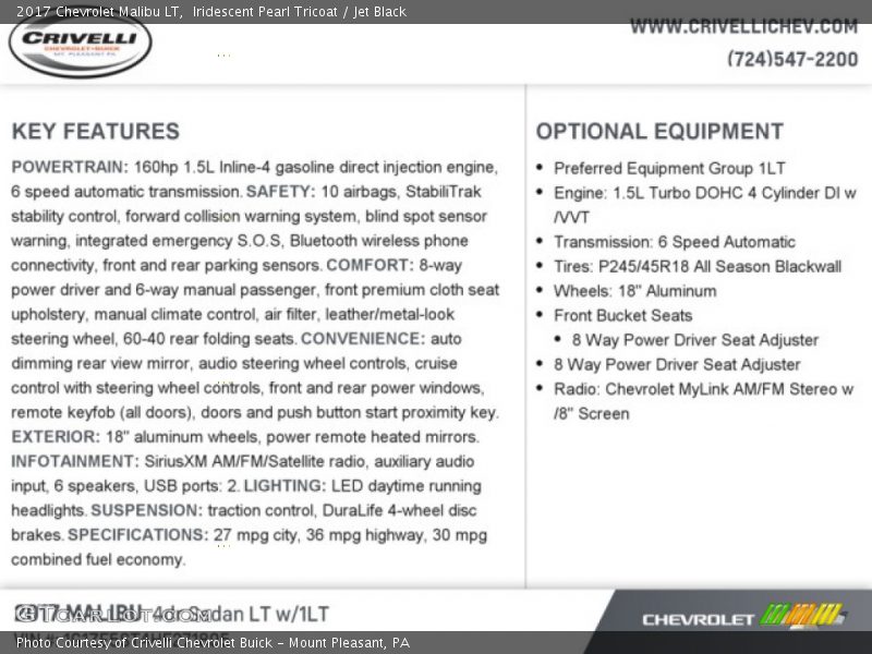 Iridescent Pearl Tricoat / Jet Black 2017 Chevrolet Malibu LT