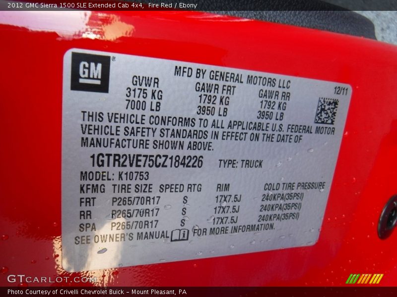 Fire Red / Ebony 2012 GMC Sierra 1500 SLE Extended Cab 4x4