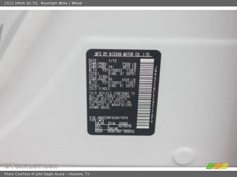 Moonlight White / Wheat 2012 Infiniti QX 56