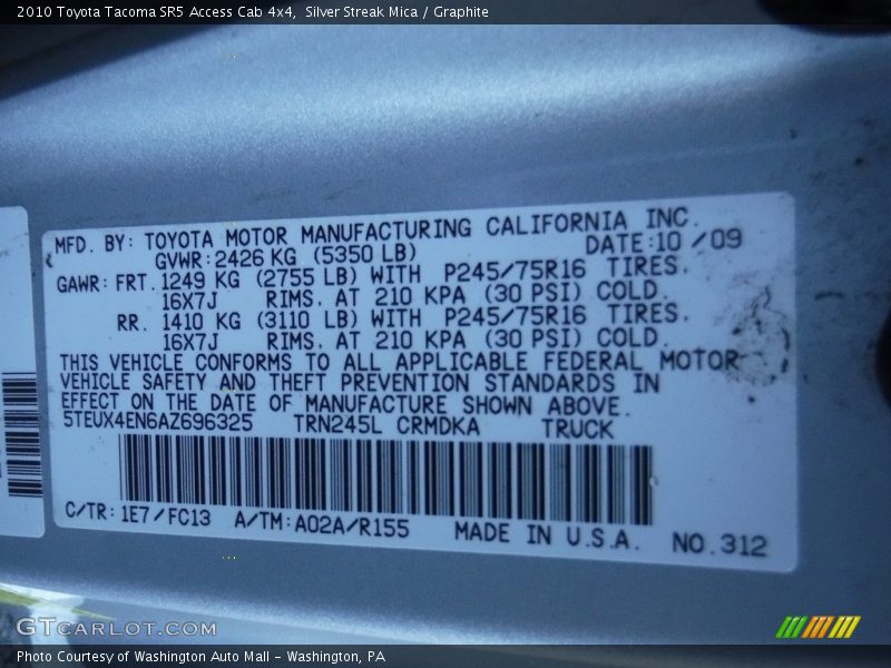 Silver Streak Mica / Graphite 2010 Toyota Tacoma SR5 Access Cab 4x4