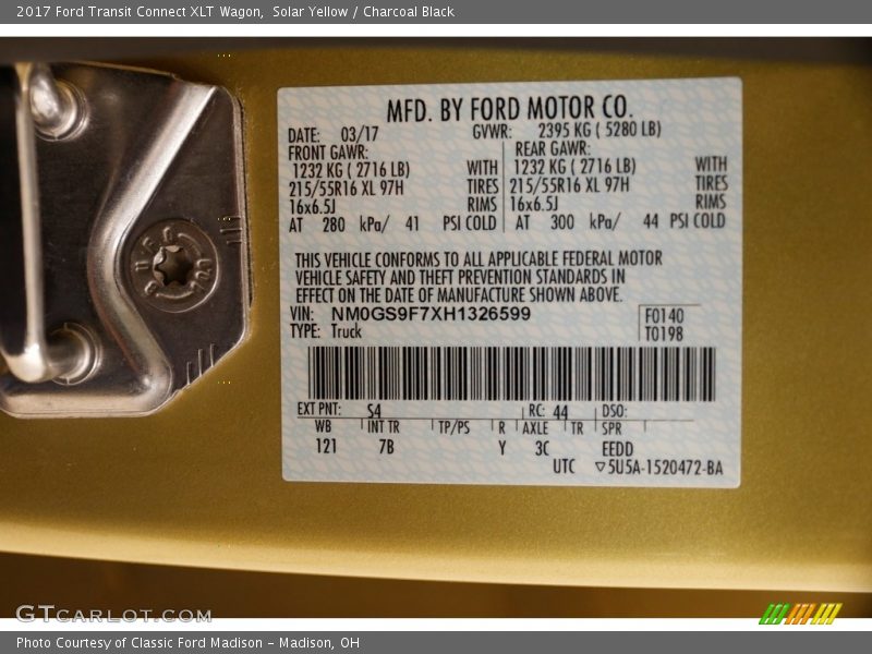 Solar Yellow / Charcoal Black 2017 Ford Transit Connect XLT Wagon