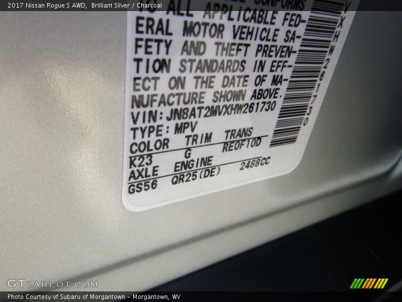 Brilliant Silver / Charcoal 2017 Nissan Rogue S AWD