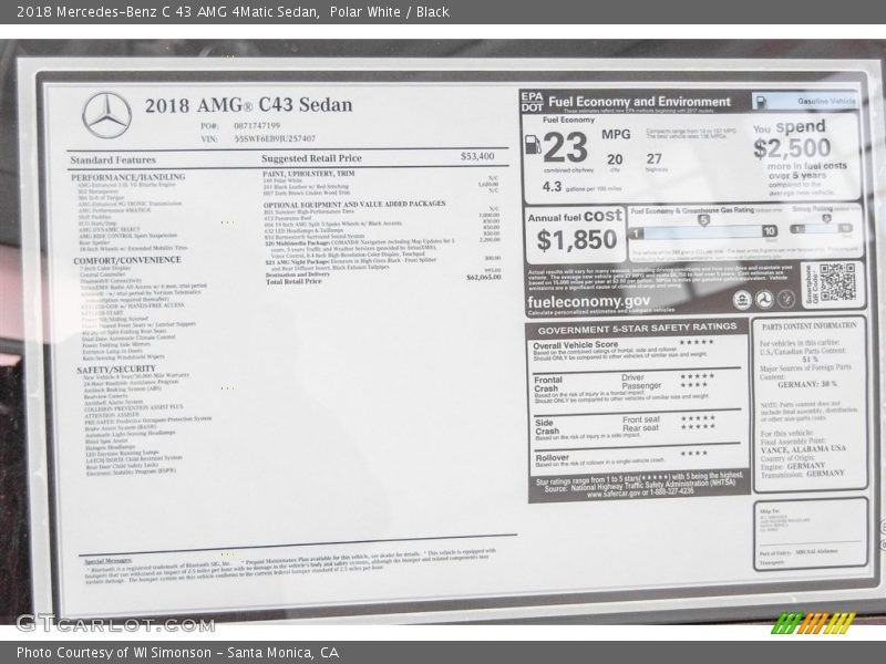 Polar White / Black 2018 Mercedes-Benz C 43 AMG 4Matic Sedan