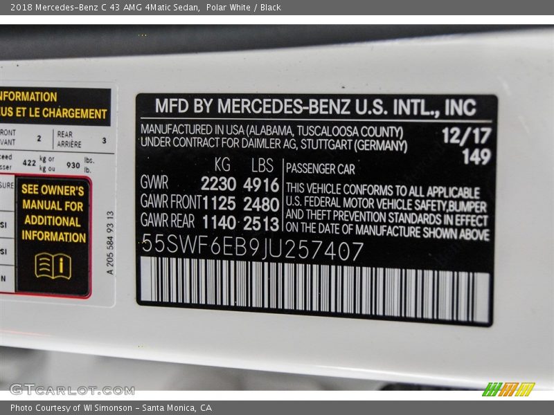 Polar White / Black 2018 Mercedes-Benz C 43 AMG 4Matic Sedan