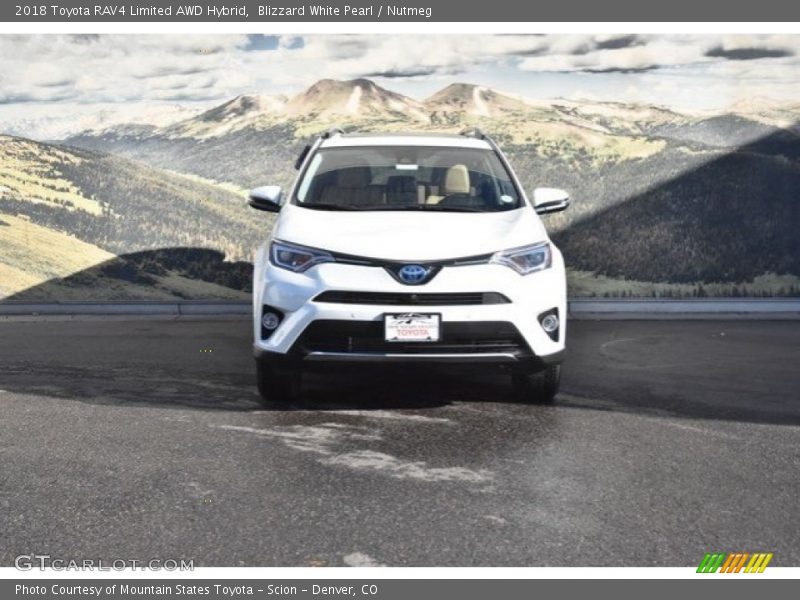 Blizzard White Pearl / Nutmeg 2018 Toyota RAV4 Limited AWD Hybrid