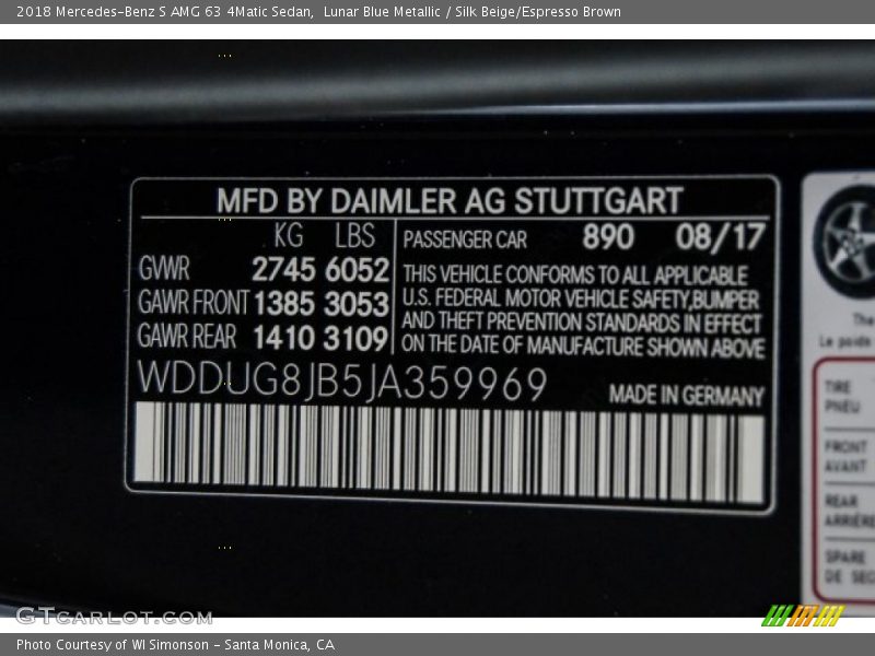 Lunar Blue Metallic / Silk Beige/Espresso Brown 2018 Mercedes-Benz S AMG 63 4Matic Sedan