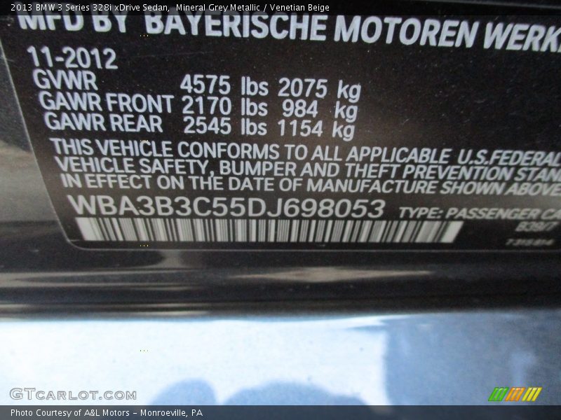Mineral Grey Metallic / Venetian Beige 2013 BMW 3 Series 328i xDrive Sedan