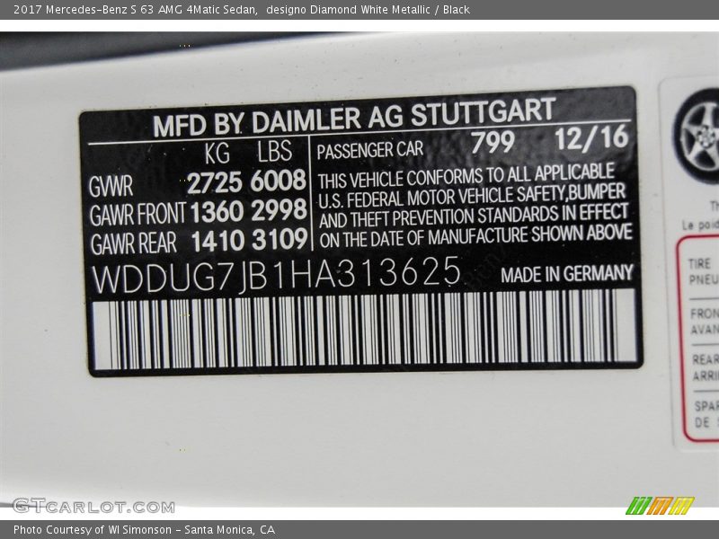 designo Diamond White Metallic / Black 2017 Mercedes-Benz S 63 AMG 4Matic Sedan