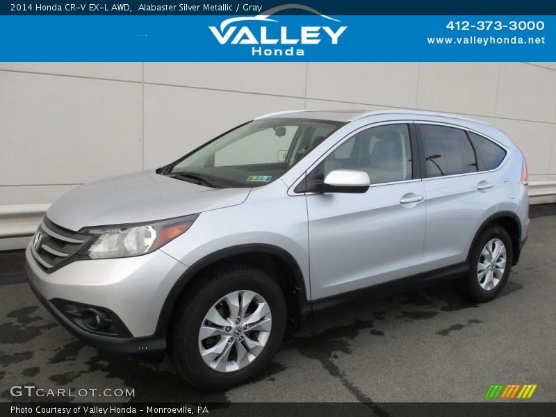 Alabaster Silver Metallic / Gray 2014 Honda CR-V EX-L AWD