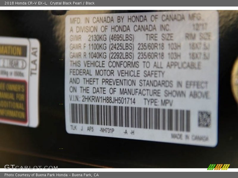 Crystal Black Pearl / Black 2018 Honda CR-V EX-L