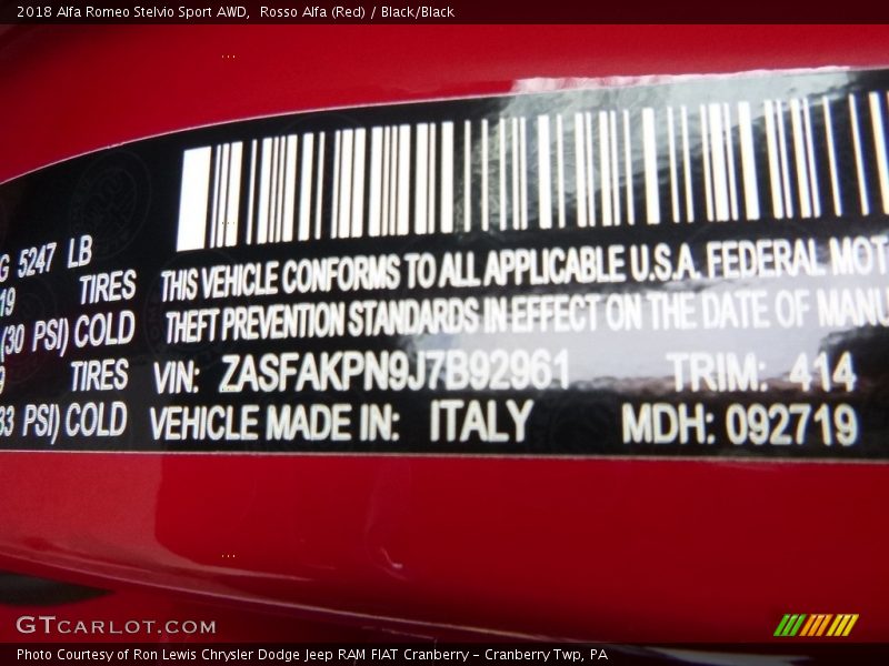 Rosso Alfa (Red) / Black/Black 2018 Alfa Romeo Stelvio Sport AWD