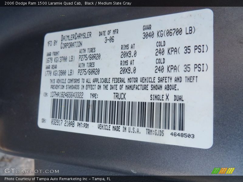 Black / Medium Slate Gray 2006 Dodge Ram 1500 Laramie Quad Cab