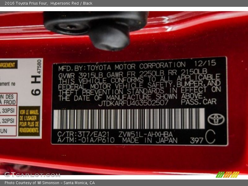 Hypersonic Red / Black 2016 Toyota Prius Four