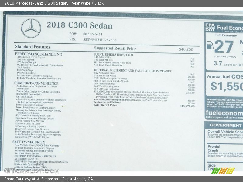 Polar White / Black 2018 Mercedes-Benz C 300 Sedan
